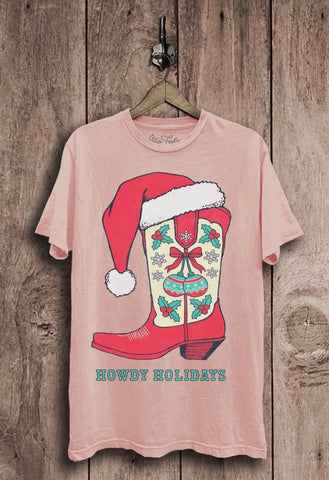 Howdy Holidays Cowboy Boot Tshirt