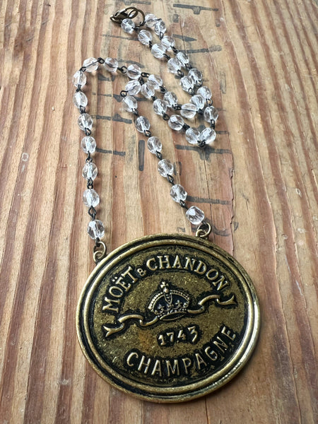 Moet Champagne Medallion Chain Necklace Antique Bronze