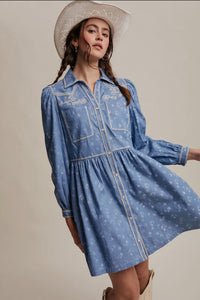Embroidered Western Floral Shirt Dress
