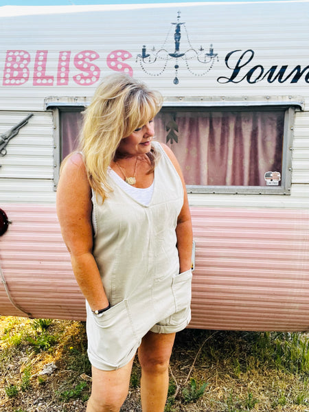 Front Pocket Tan Canvas Romper