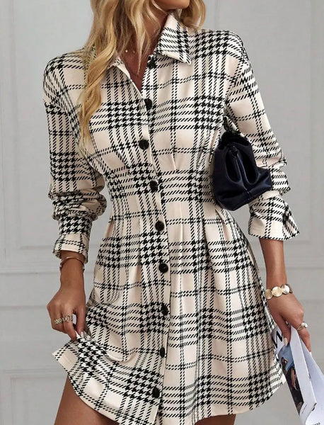 24 Hour Plaid Button Up Dress