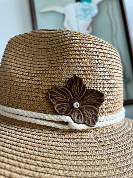 Tooled Leather Flower Hat Pin