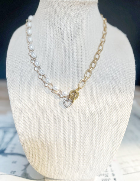 Gold Link and Pearl Beaded Chain Necklace