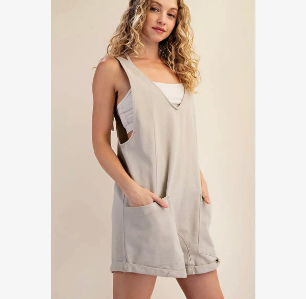Front Pocket Tan Canvas Romper