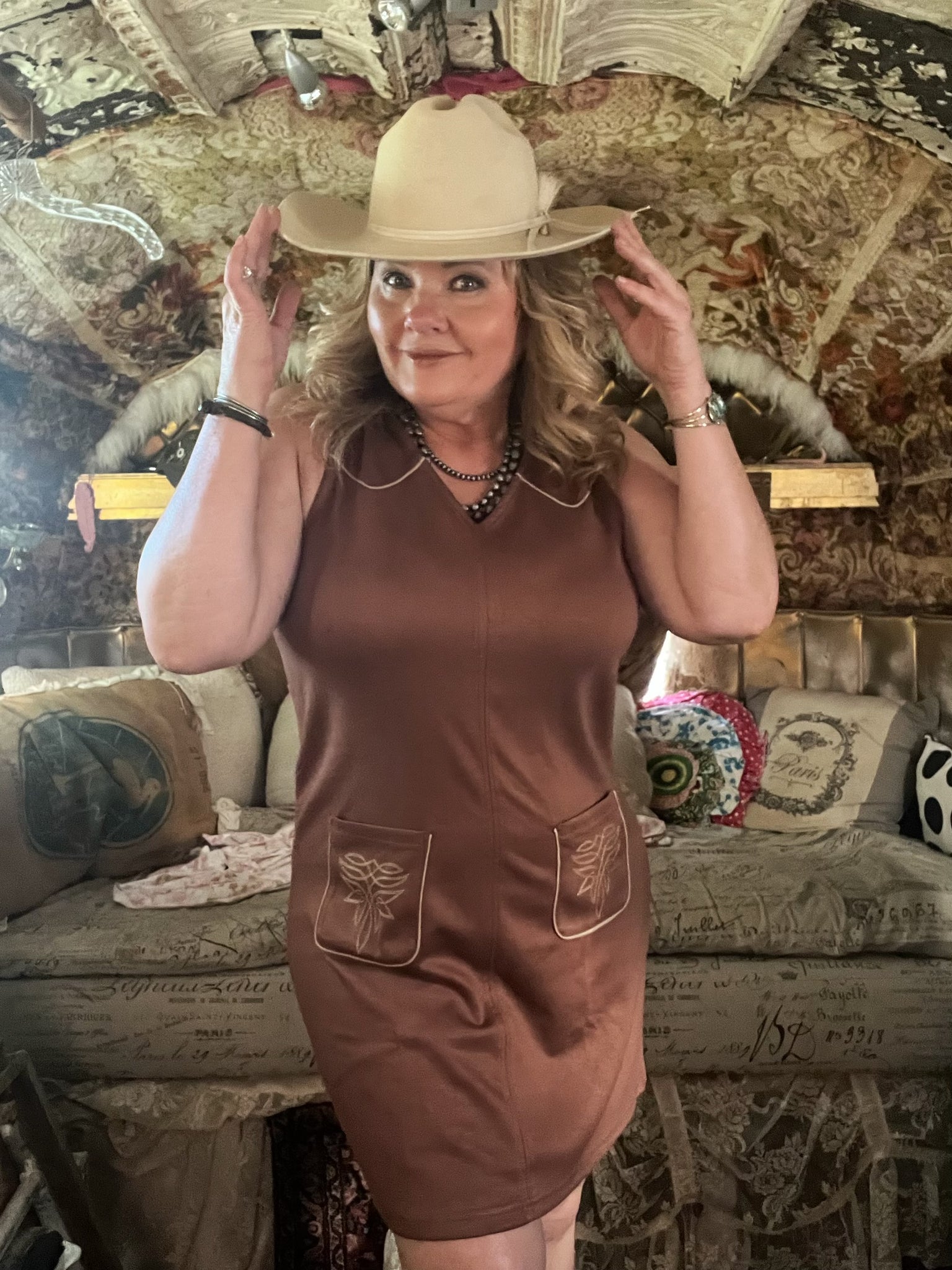 Boot Stitch Babe Brown Shift Dress