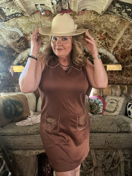 Boot Stitch Babe Brown Shift Dress