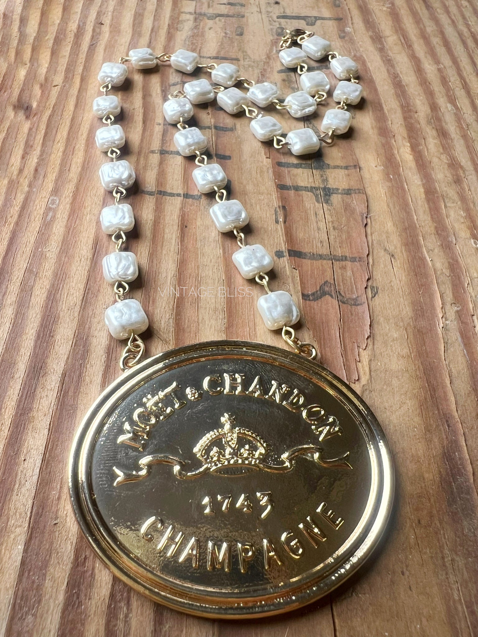 Moet Champagne Medallion Chain Necklace Gold