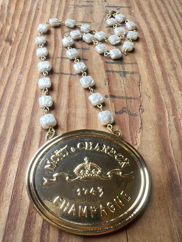 Moet Champagne Medallion Chain Necklace Gold