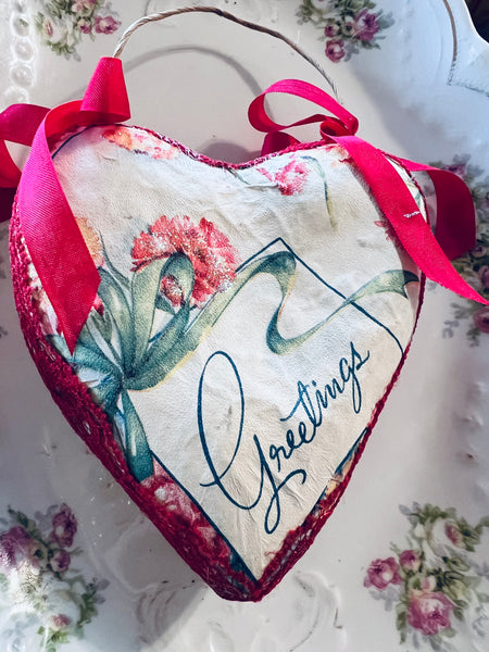 Vintage Paper Heart Wall Hanging