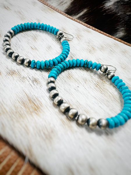 Native American Made Turquoise & Sterling Silver Hoops