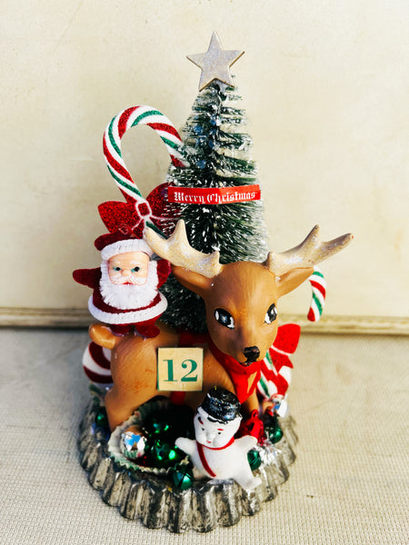 Vintage Christmas Reindeer Tin Decor