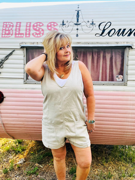 Front Pocket Tan Canvas Romper