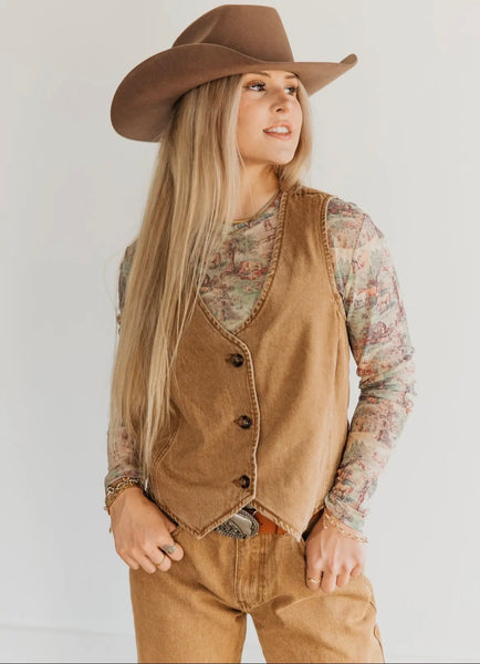 Tan Denim Western Vest