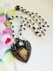 Stamped Filigree Heart Beaded Chain Necklace