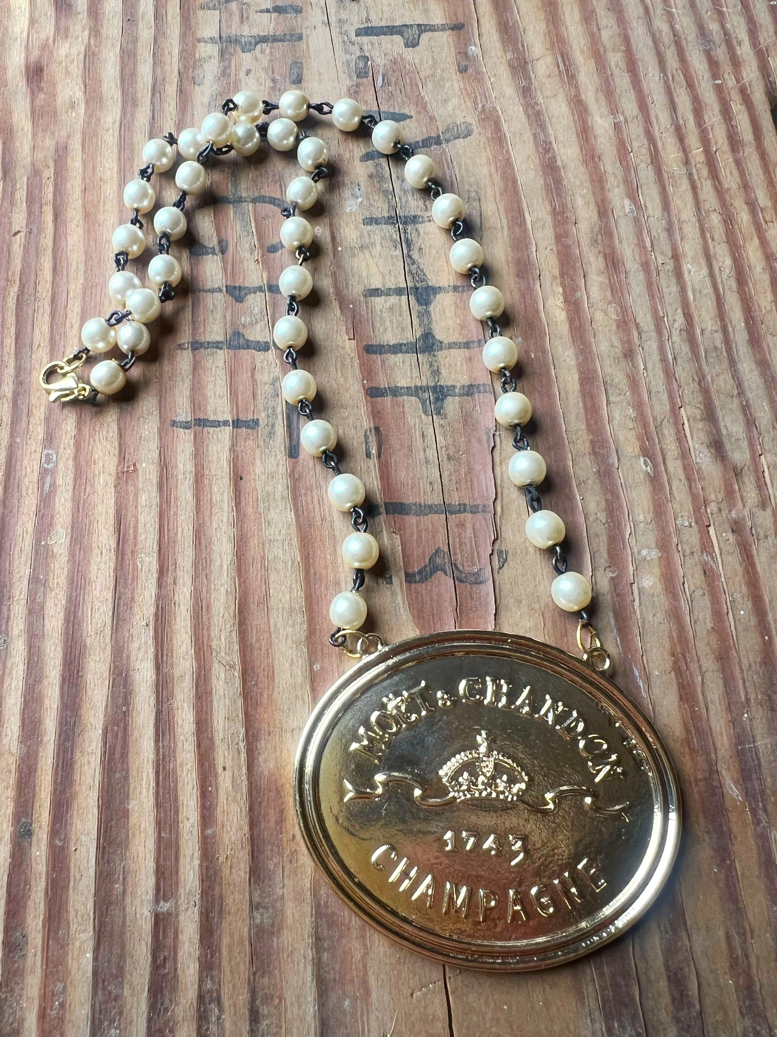 Moet Champagne Medallion Chain Necklace Gold