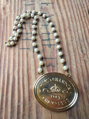 Moet Champagne Medallion Chain Necklace Gold