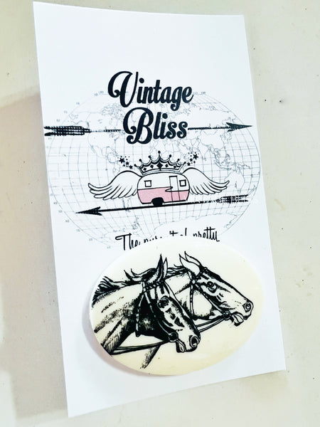 Double Horses Cameo Western Hat Pin