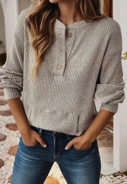 Cozy Thermal Henley Knit Top