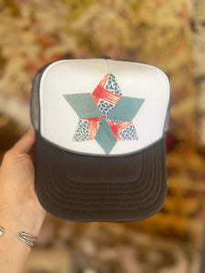 Granny Approved Quilt Star Trucker Hat Grey