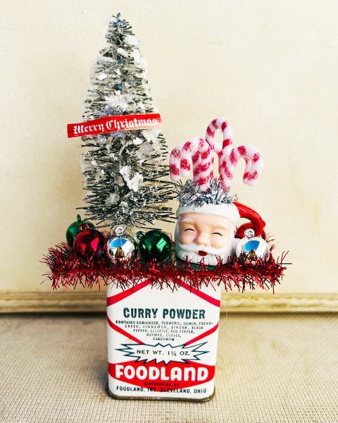 Christmas Tree Santa Mug Tin Decor