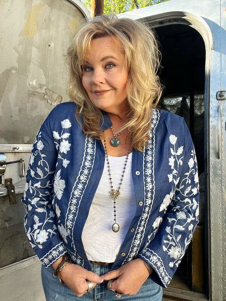 Blue as the Sky Embroidery Top