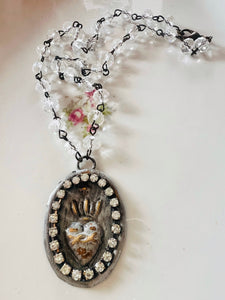 Sacred Heart Medallion Beaded Chain Necklace