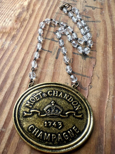 Moet Champagne Medallion Chain Necklace Antique Bronze
