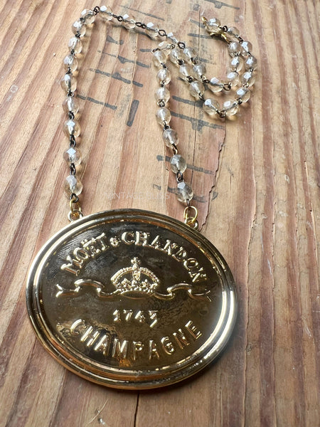 Moet Champagne Medallion Chain Necklace Gold