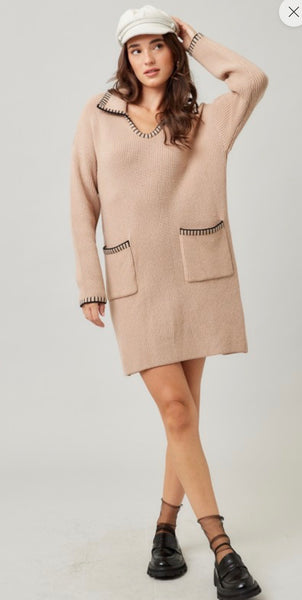 Knit Contrast Stitch Sweater Dress