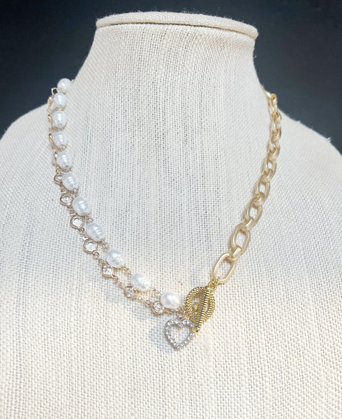 Gold Link and Pearl Beaded Chain Necklace