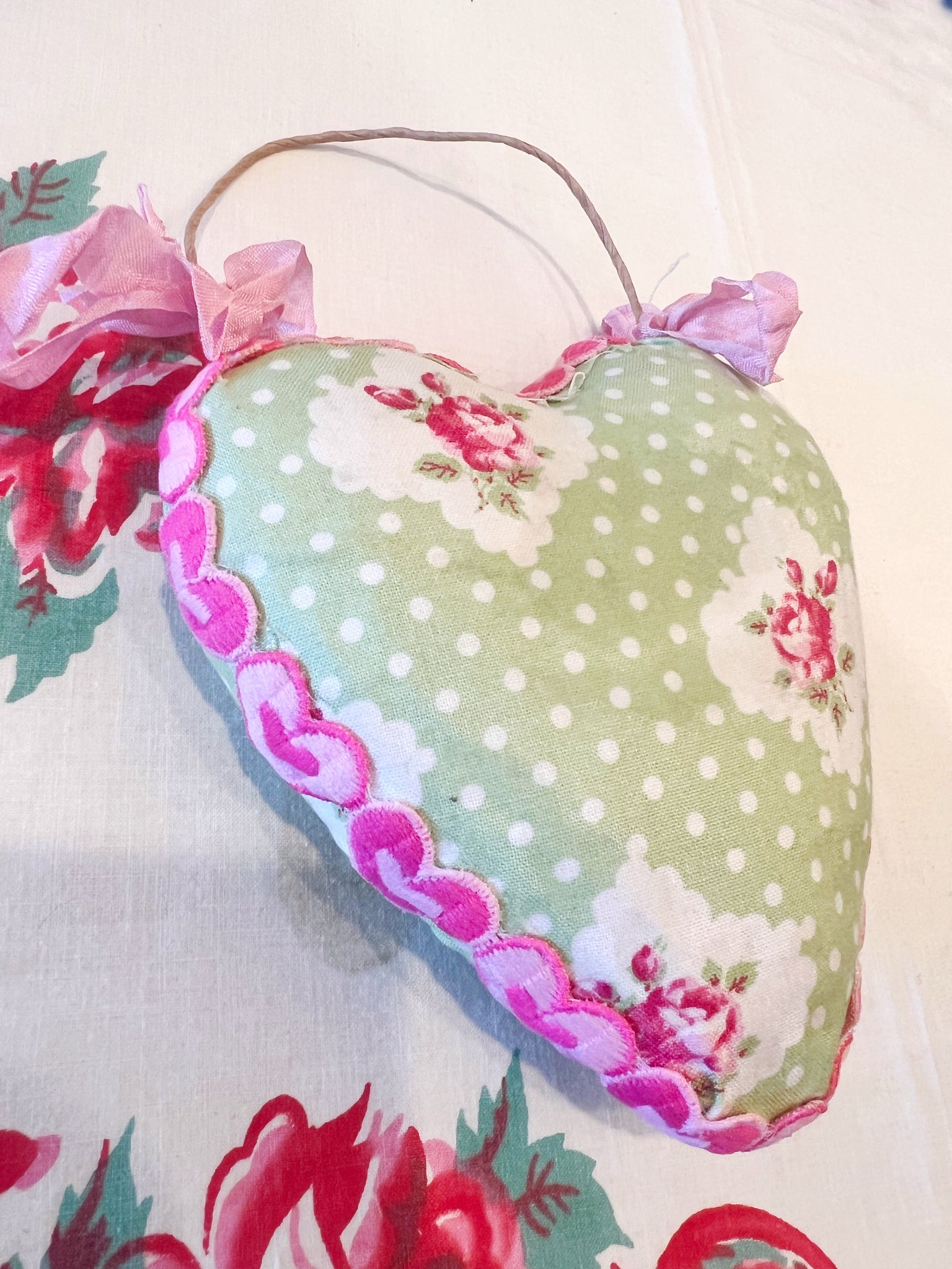 Vintage Fabric Heart Wall Hanging