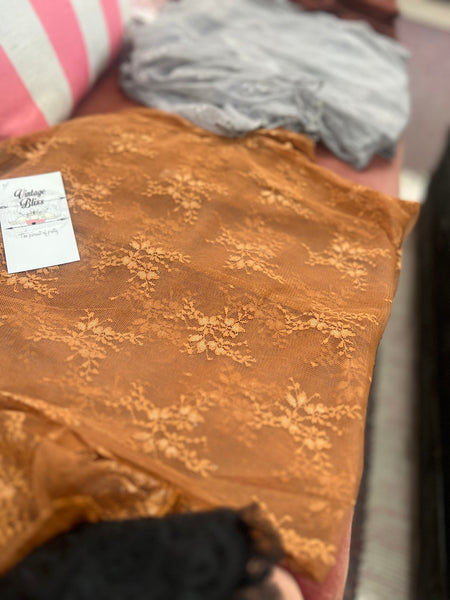 Lace Mesh Short Sleeve Top Caramel