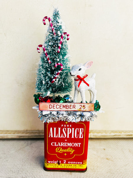 Vintage Christmas Reindeer Tin Decor