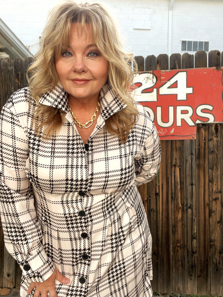 24 Hour Plaid Button Up Dress