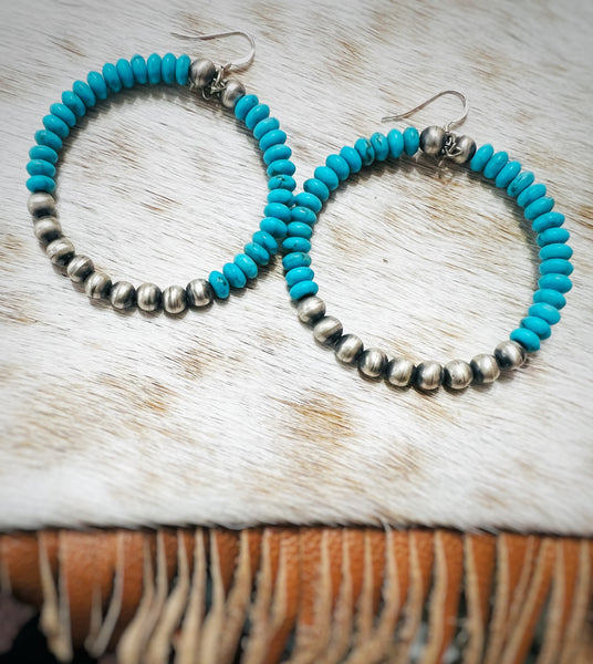 Native American Made Turquoise & Sterling Silver Hoops