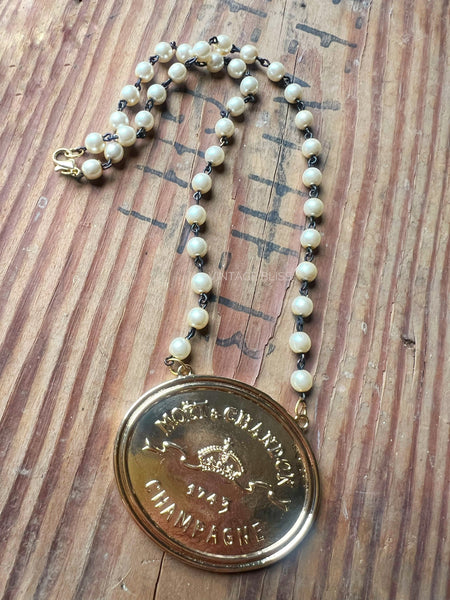 Moet Champagne Medallion Chain Necklace Gold