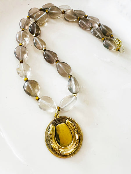 brass patina horseshoe necklace 