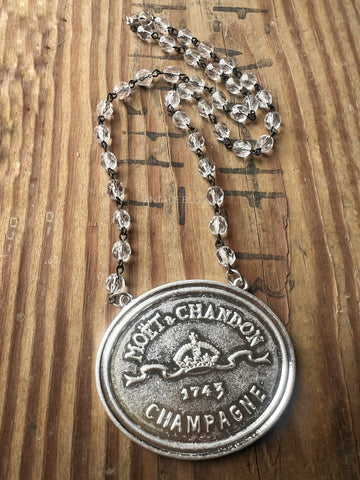 Moet Champagne Medallion Chain Necklace Silver