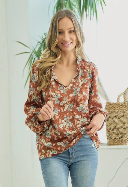 Boho Fall Floral Blouse