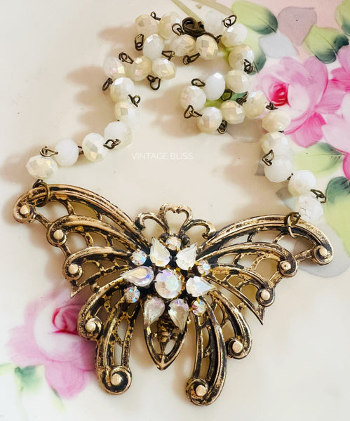 Large Boho Butterfly Filigree Necklace