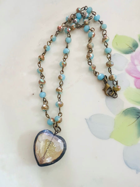 Soldered Topaz Crystal  Mini Heart Necklace