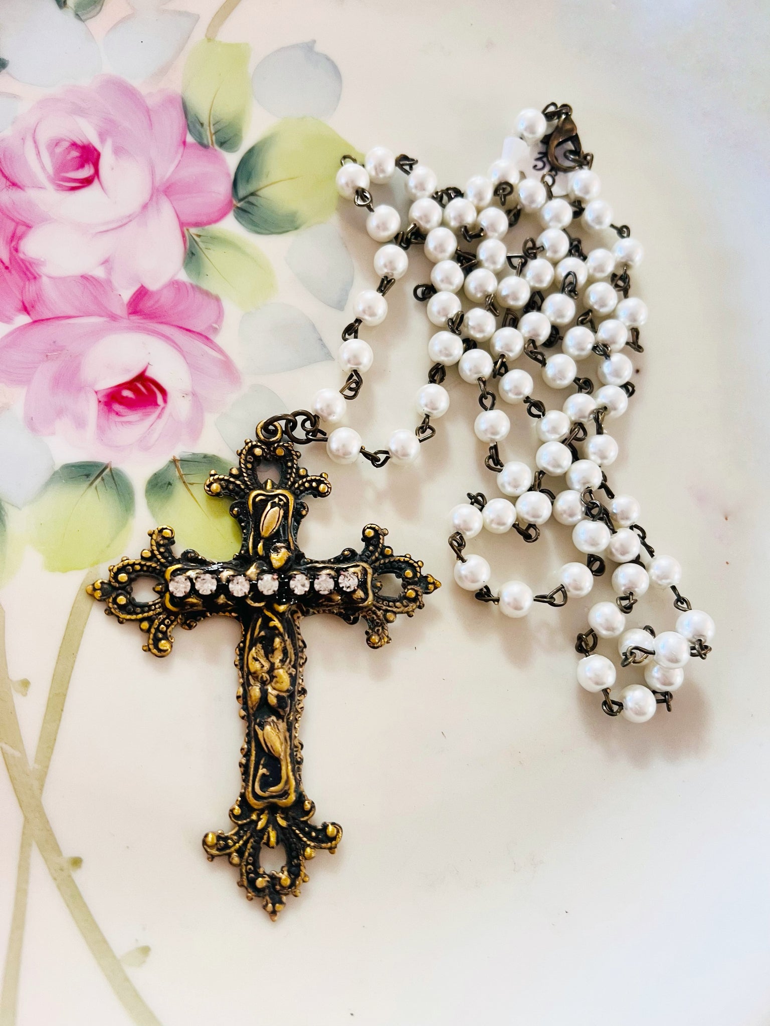 Brass Patina Filigree Cross Necklace