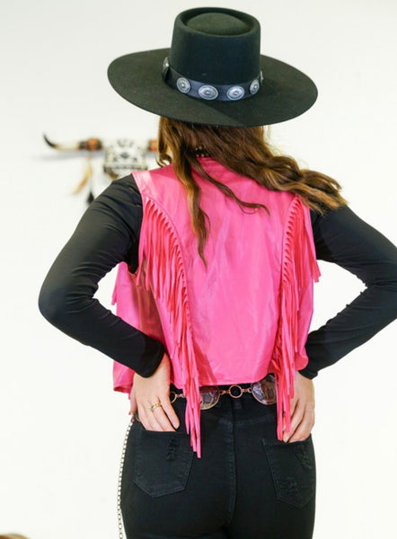 Pink Fringe Waterfall Vest