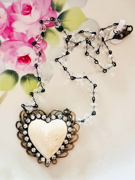 Whitewash Clay Heart Filigree Necklace