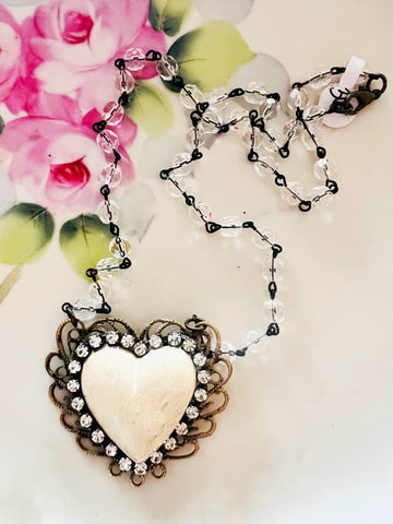 Whitewash Clay Heart Filigree Necklace