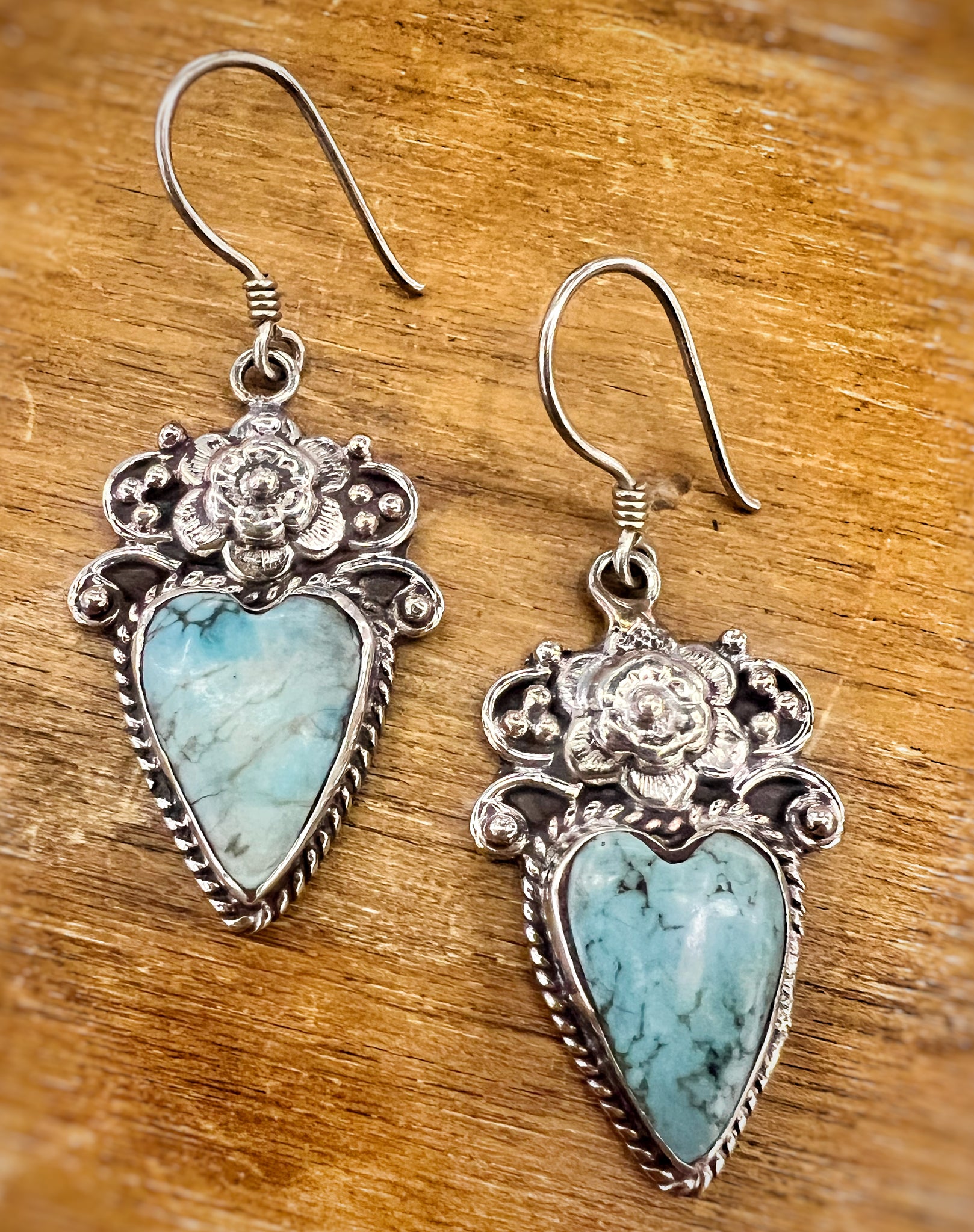 Turquoise Tibetan Silver Heart Earrings