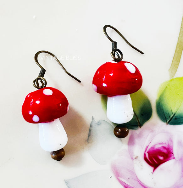 Red Glass Mushroom Earrings