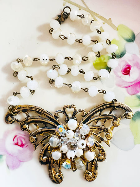 Large Boho Butterfly Filigree Necklace