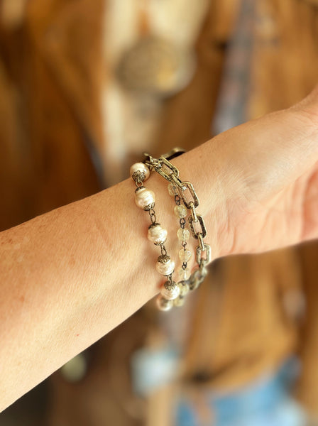Coffee Pearl Triple Strand Beaded Bracelet