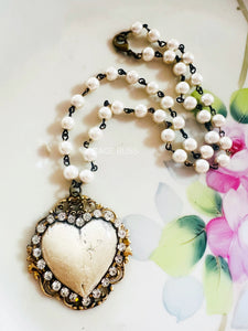 Whitewash Neutral Heart on Filigree Necklace